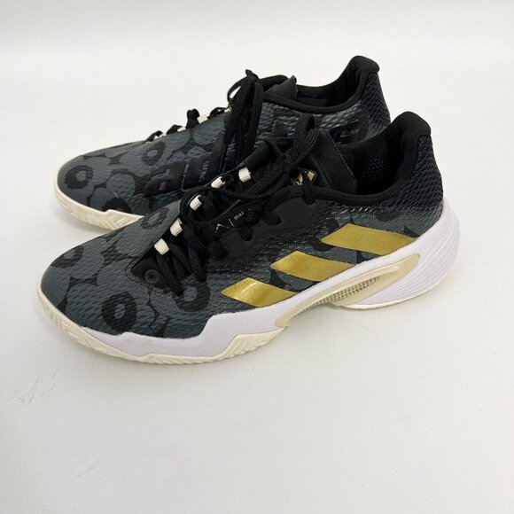 adidas Women's Barricade 12 Tennis Shoe 6.5 Black/Gold Metallic/Carbon - Picture 5 of 9